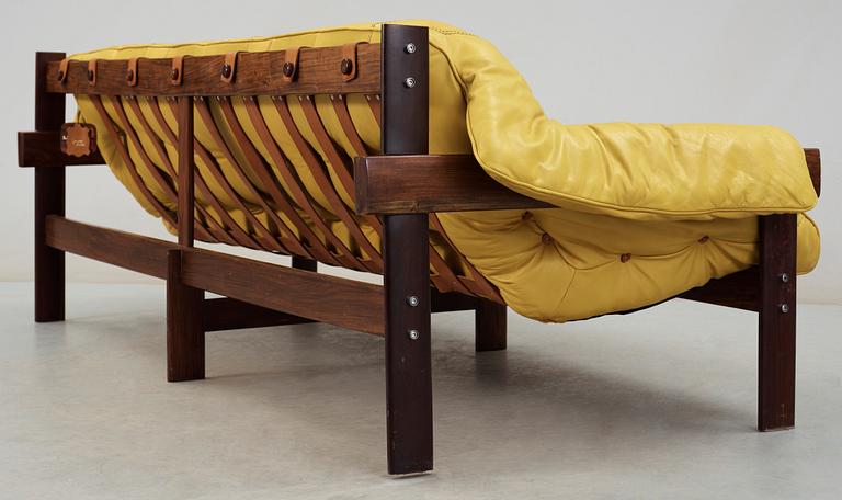 A Percival Lafer palisander and yellow leather sofa, Lafer MP, Brasil 1970's.