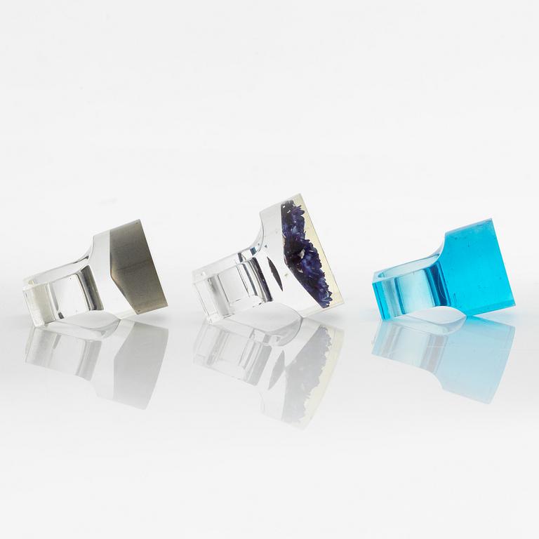 Siv Lagerström, three acrylic rings, 1970s.
