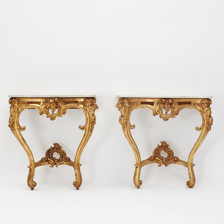 A pair of Rococo console tables, presumably Germany, 18th century.