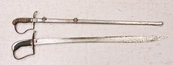 HUGGARE m/1852 för postiljon och VÄRJA, s k släpsabel, trol Sverige 1800-tal.