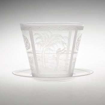 SKÅL med FAT, glas, Edward Hald, Orrefors, signerad och daterad 1925.