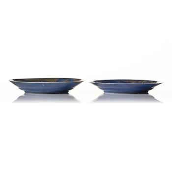 A powder blue basin and three plates, Qing dynasty, Qianlong (1736-95).