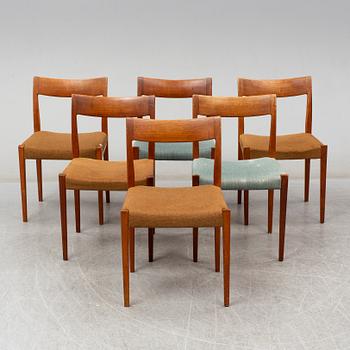 YNGVE EKSTRÖM, six Swedish teak mid 20th century dining chairs "Kontiki".