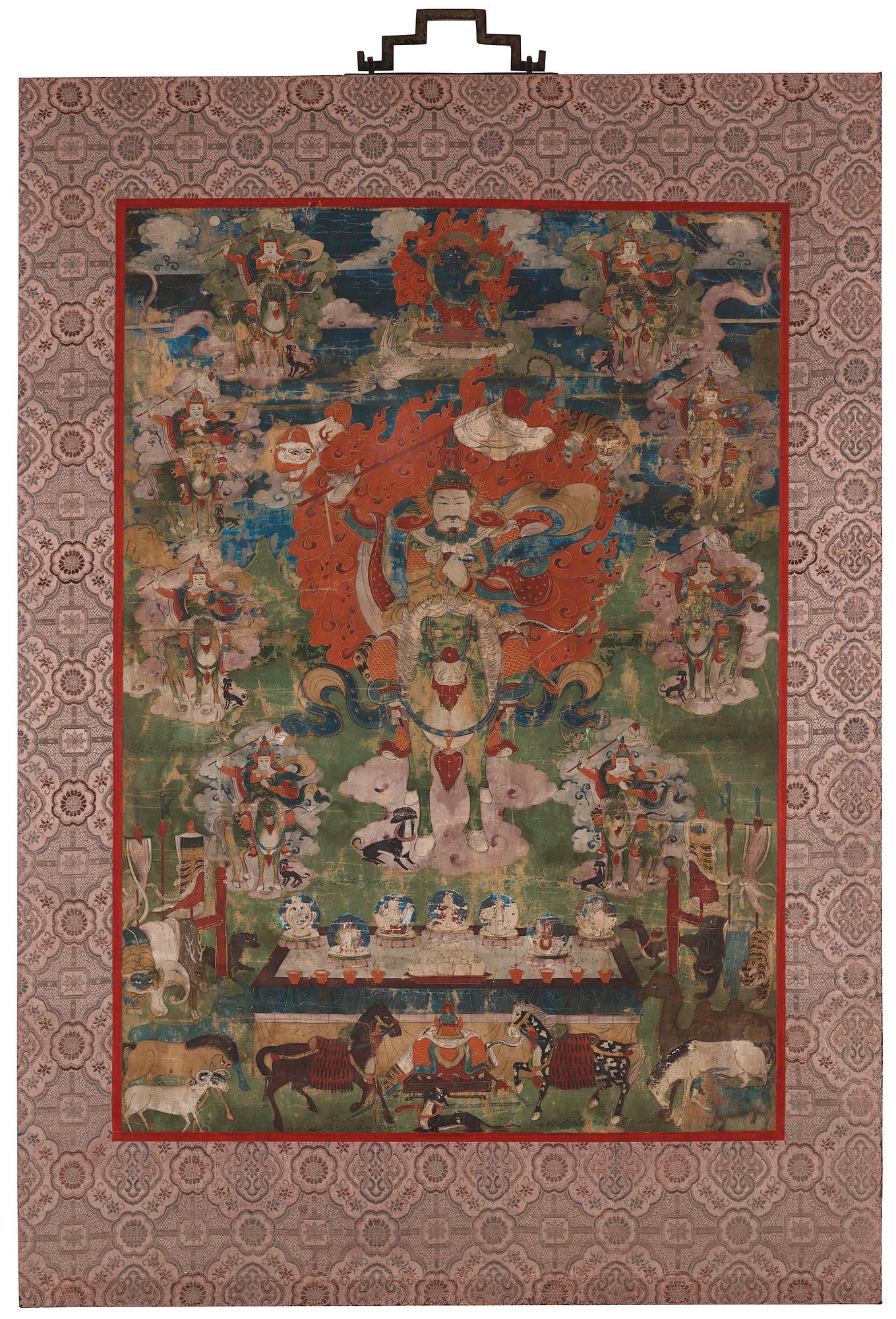 A Mongolian thangka depicting the nine Drala brothers, 19th century.