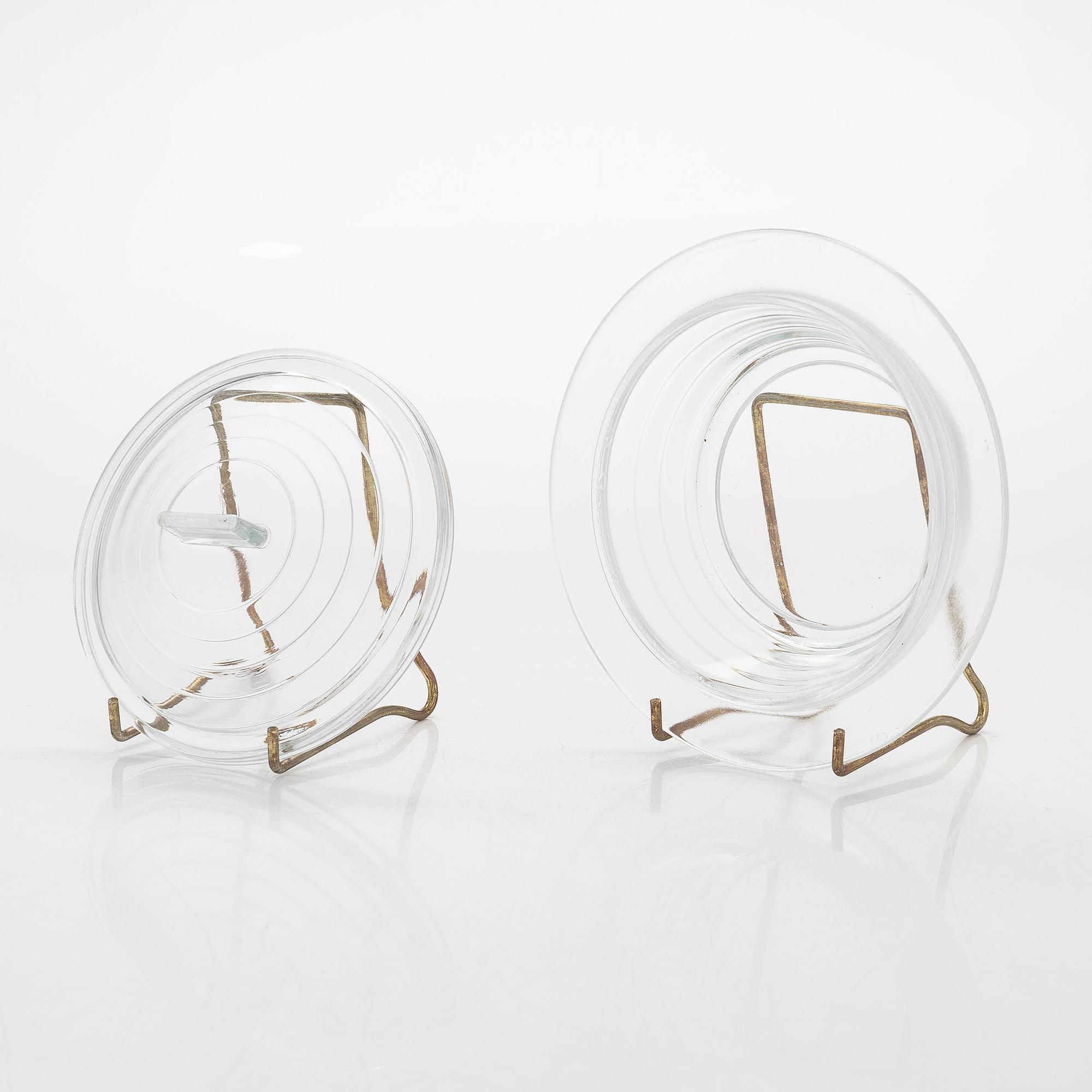 Aino Aalto, smörask och kryddglas, 2 st, för Paulig, Karhula glasbruk, 1930-tal.