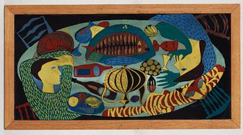 A Stig Lindberg and David Rosén enamel and oak sofa table, Gustavsberg and Nordiska Kompaniet, Sweden 1950's.