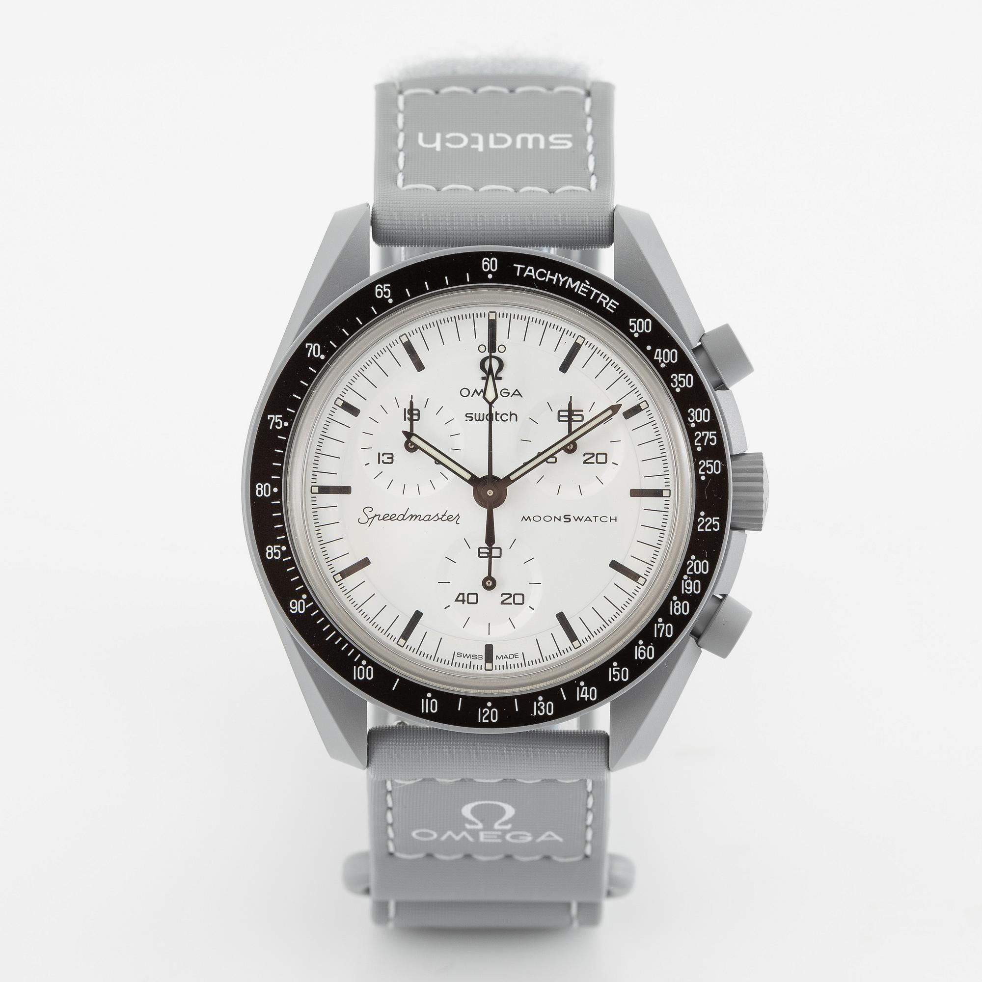 Swatch/Omega, MoonSwatch 1965, "No Reserve", chronograph, wristwatch, 42 mm.