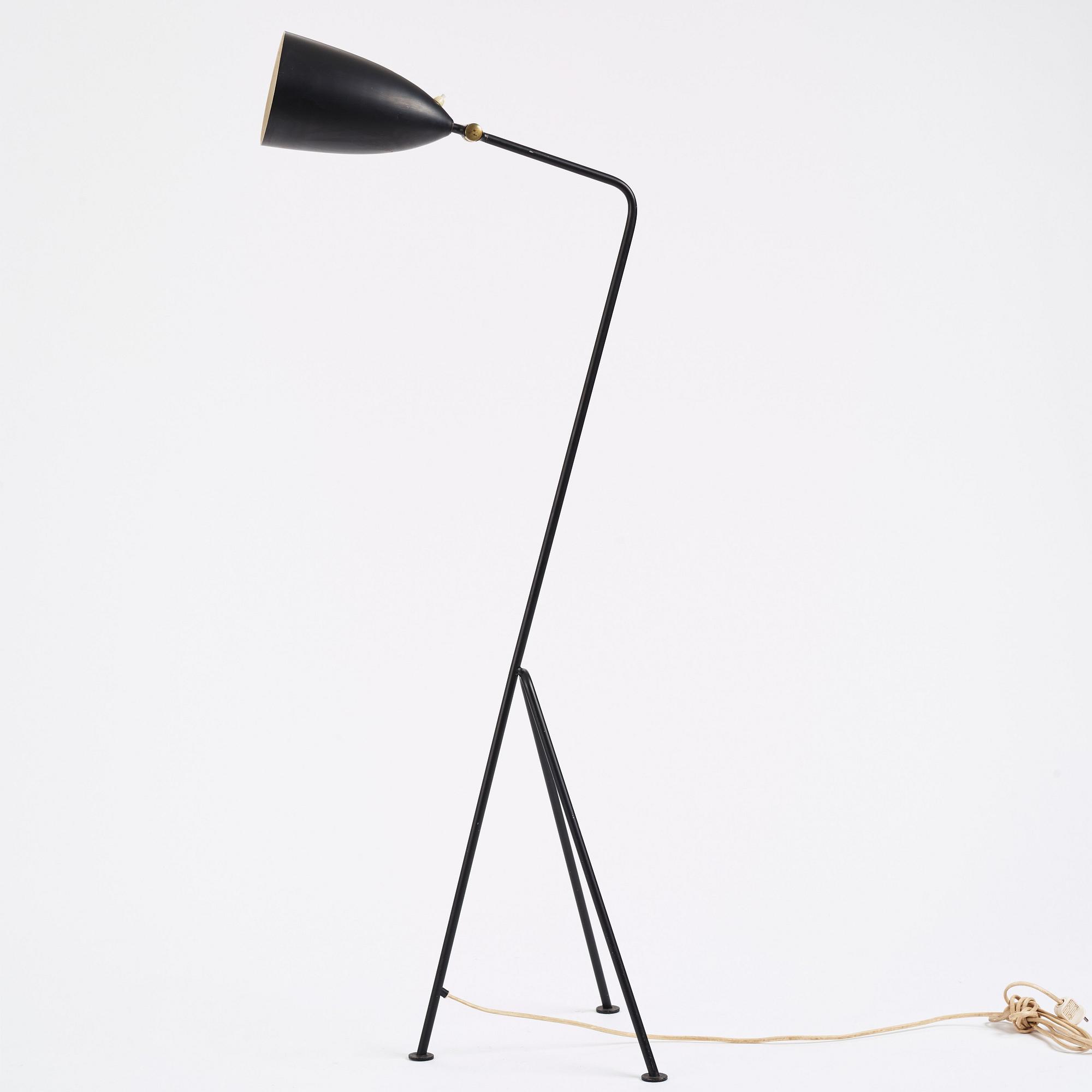 Greta Magnusson Grossman, a black lacquered 'G-33' / Grasshopper floor light, Bergboms, Malmö, Sweden 1950s.