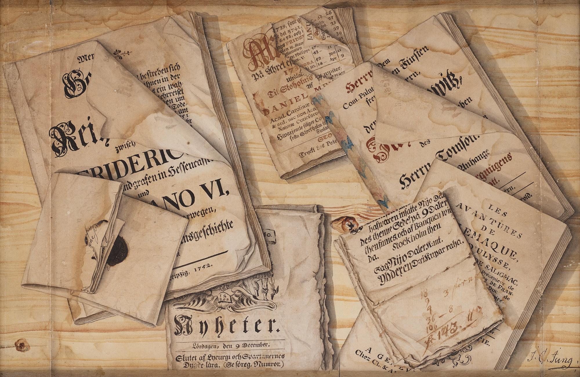 Johan Caspar Jung, Trompe l'oeil med böcker och spelkort.