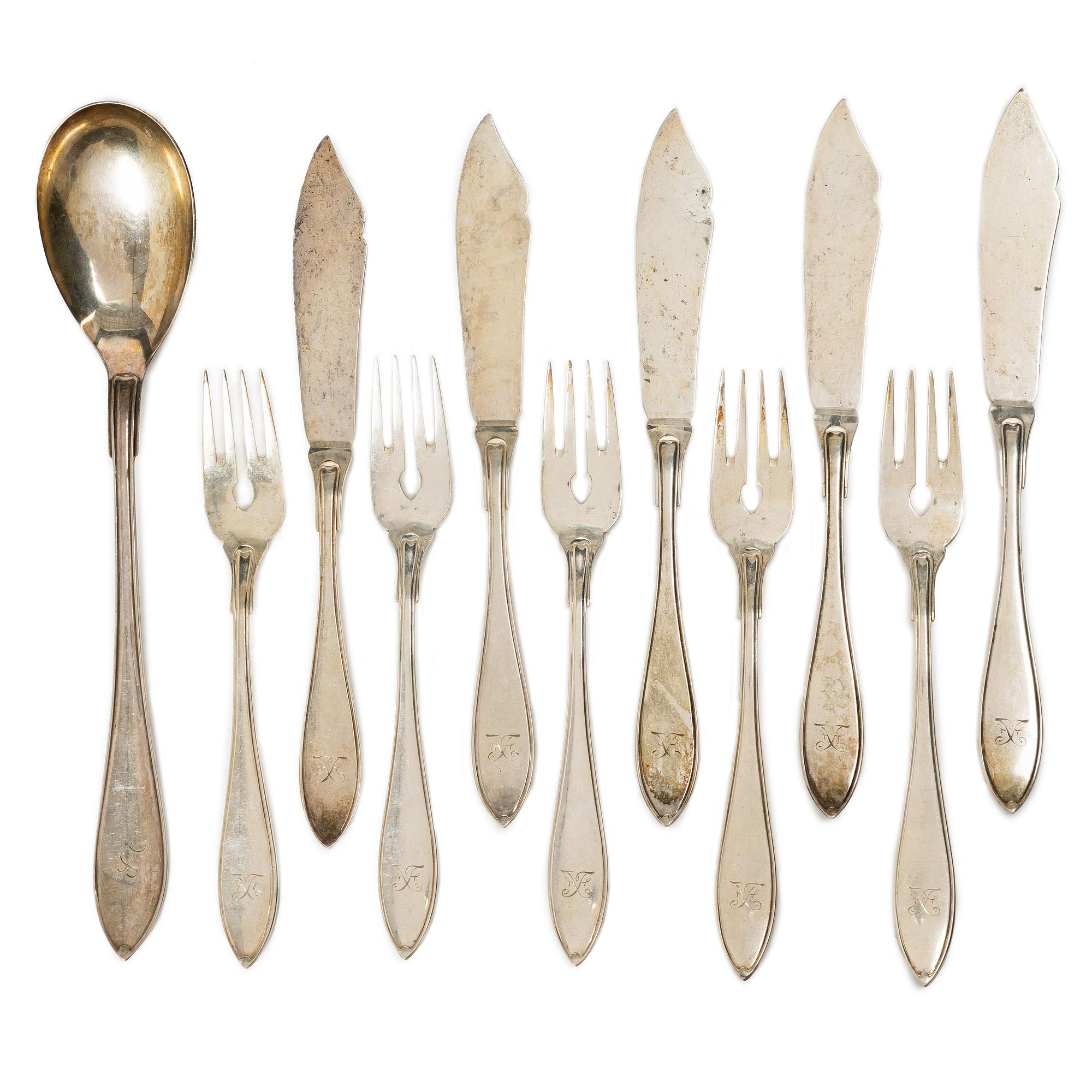 Cutlery, 11 pieces, silver, “Svensk spets”, including E Möller, Malmö, 1918.