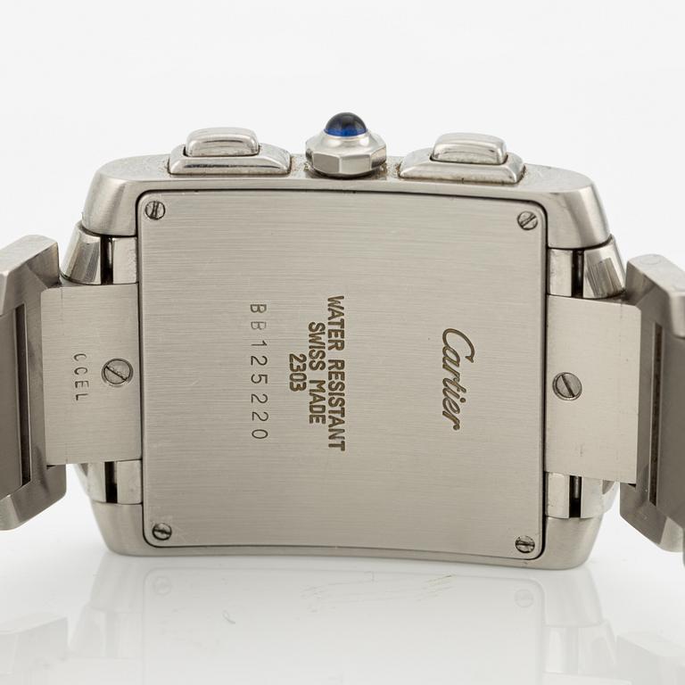 Cartier, Tank Francaise, chronograph, wristwatch, 28 x 28 (36) mm.