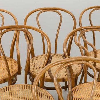 A SET OF 6 BENTWOOD ARMCHAIRS.