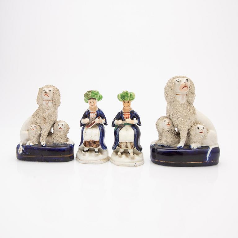 Figures, two pairs, Staffordshire, England, 19th century.