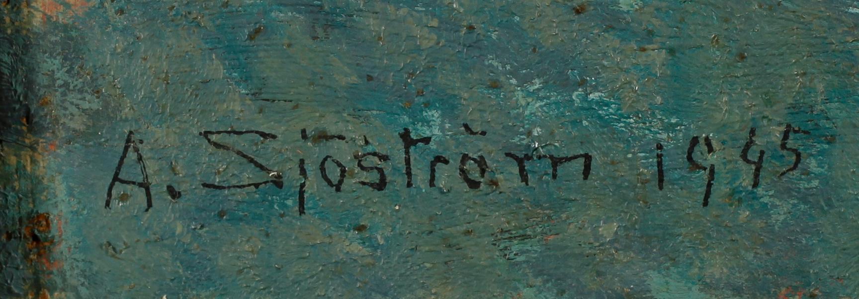 ALBERT SJÖSTRÖM, olja på pannå, sign och dat 1945.