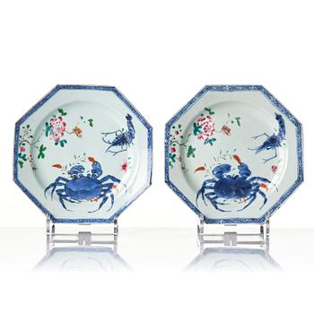 A set of six famille rose crayfish plates, Qing dynasty, Qianlong, 1740-60.