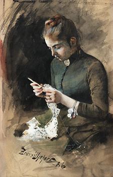 Bruno Liljefors, Anna Liljefors crocheting.