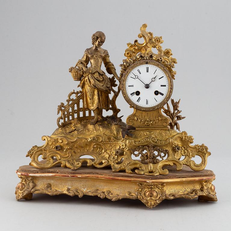 A 19th-century rococo-revival ormolu mantle clock.