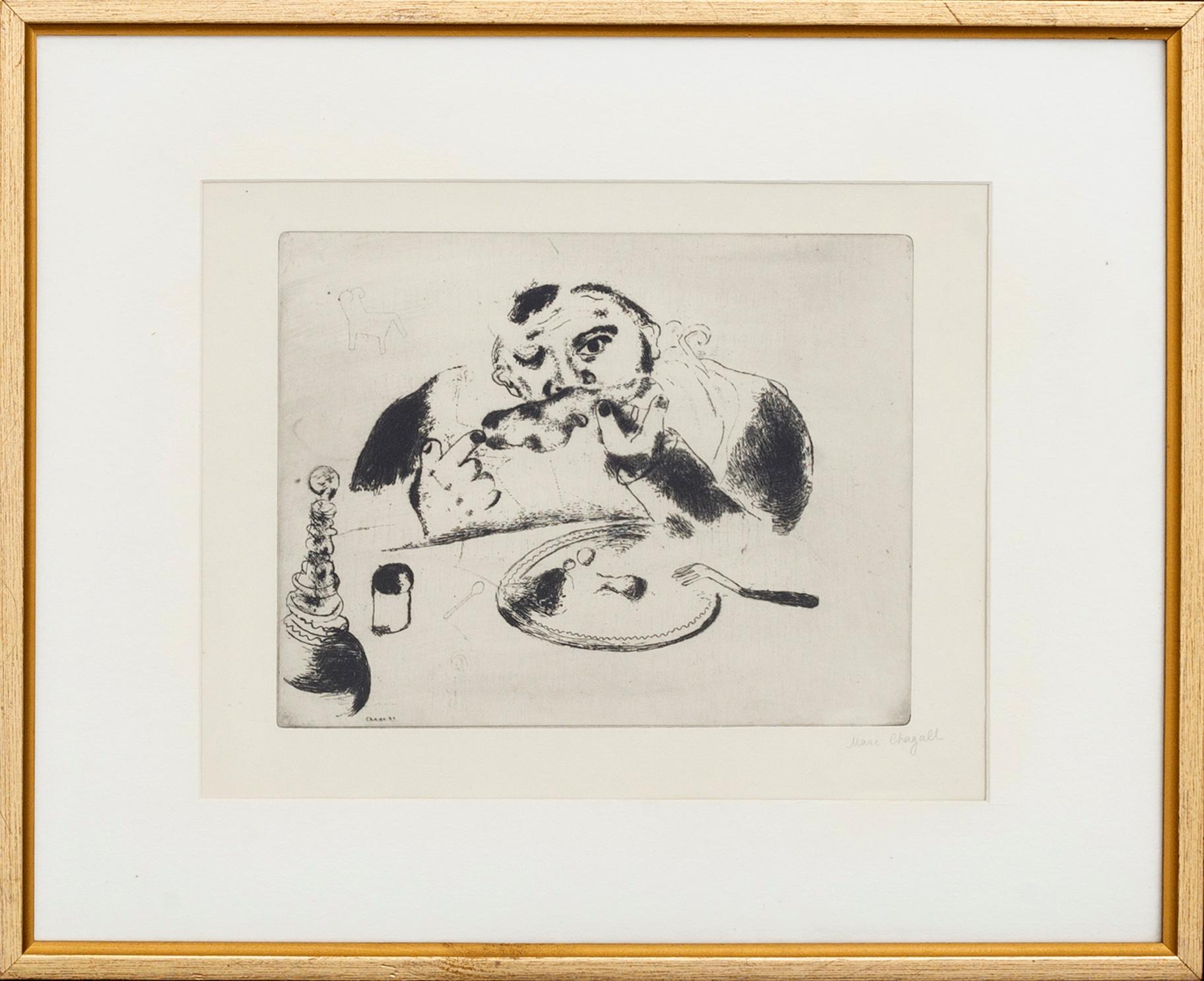 MARC CHAGALL, "Sobakevich's feast", frome "Les ames mortes" by Nikolai Gogol, etching, 1925, signed.