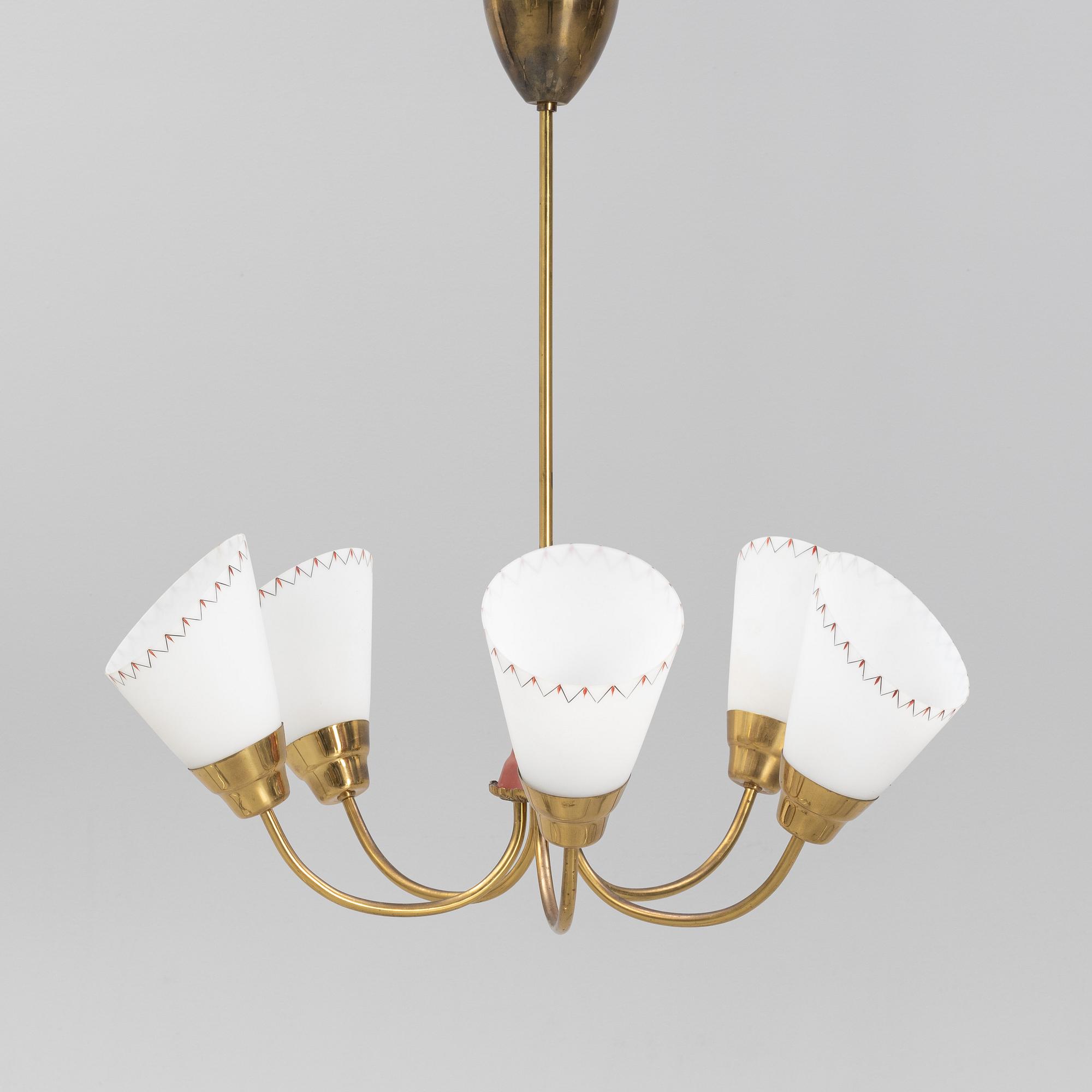 A Swedish Modern glass and brass ceiling light, 1940's/50's.