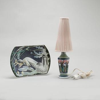 A dish and a table lamp by Marian Zawadzki for Tilgmans, second half of the 20th century.