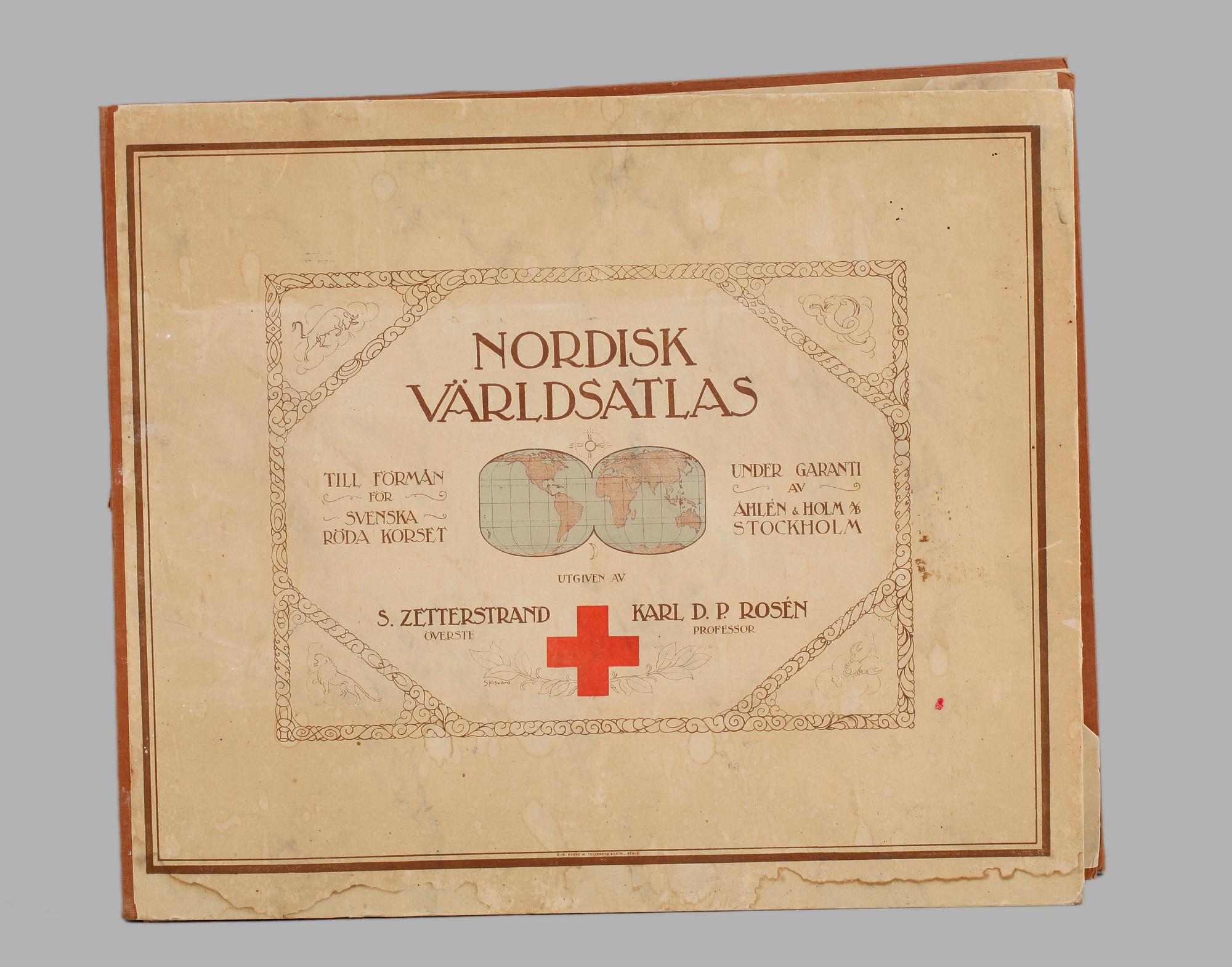 NORDISK VÄRLDSATLAS, utgiven till förmån för Svenska Röda Korset, 1926.