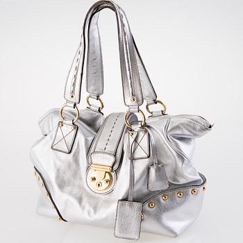 DOLCE & GABBANA Silver Leather Satchel Bag.