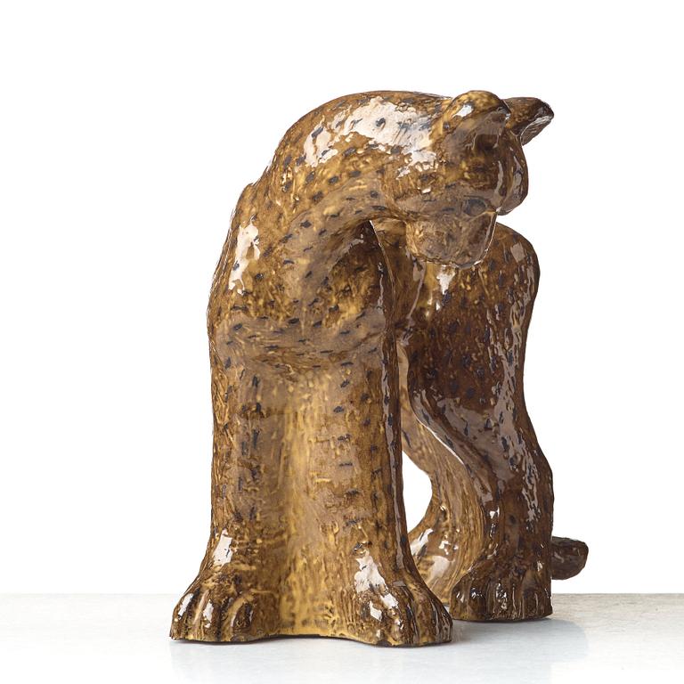 Vicke Lindstrand, skulptur, gepard, modell 3003, Upsala-Ekeby ca 1949.