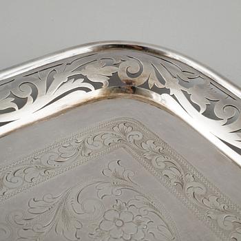 A silvered metal tray by A G Dufva, first half of the 20th century.