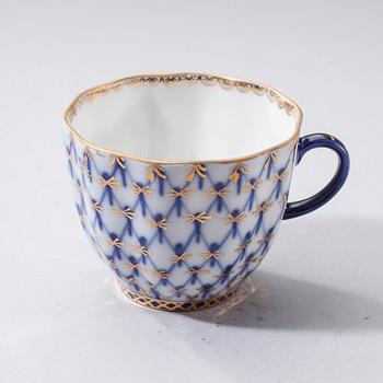 KAFFESERVIS, 16 delar, porslin, "Blue net", Lomonosov, Sovjet, 1980-tal.