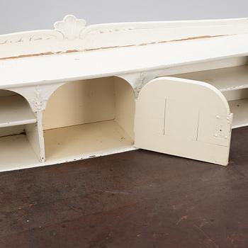 A painted rococo writing desk, mid 18th Century with later parts.