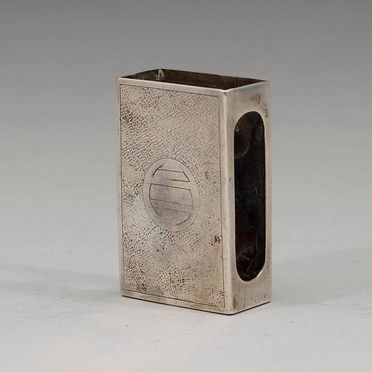 A cigarr box, salt and match box holder, export silver, partially Chen Hua, early 20th century.