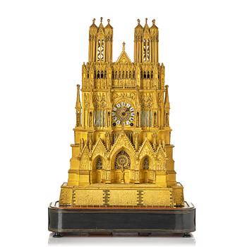 152. A Charles X ormolu mantel clock modelled as the Cathedral of Reims, Paris, 1820's.