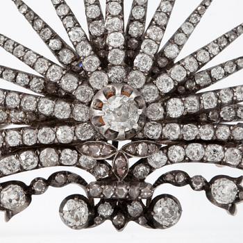 An old- and rose-cut diamond tiara, possibly made by Fabergé. Fitted case signed Fabergé.