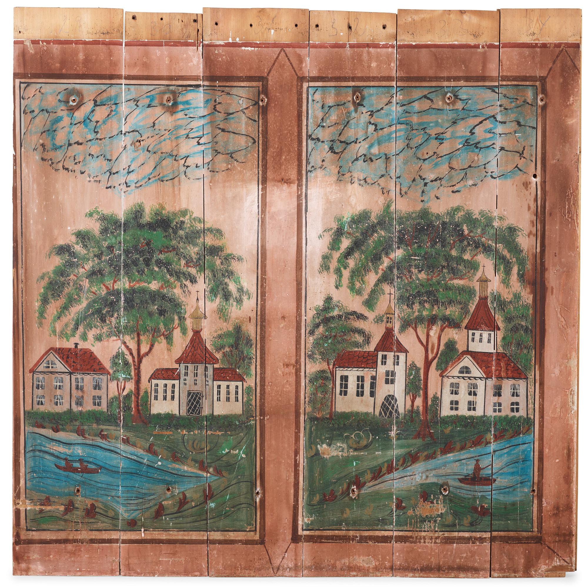 A set of Swedish mid 19th century wooden painted panels.