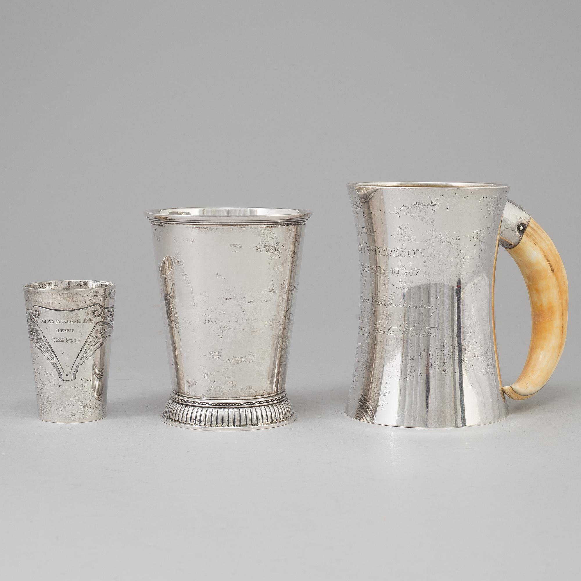 Three Swedish 201th century silver beakers, mark of K Andersson, Carlman and ARG, Stockholm 1903-1949.
