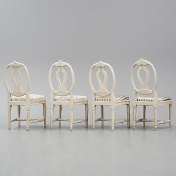 A set of four Gustavian chairs by M. Lundberg the elder (master in Stockholm 1775-1812).