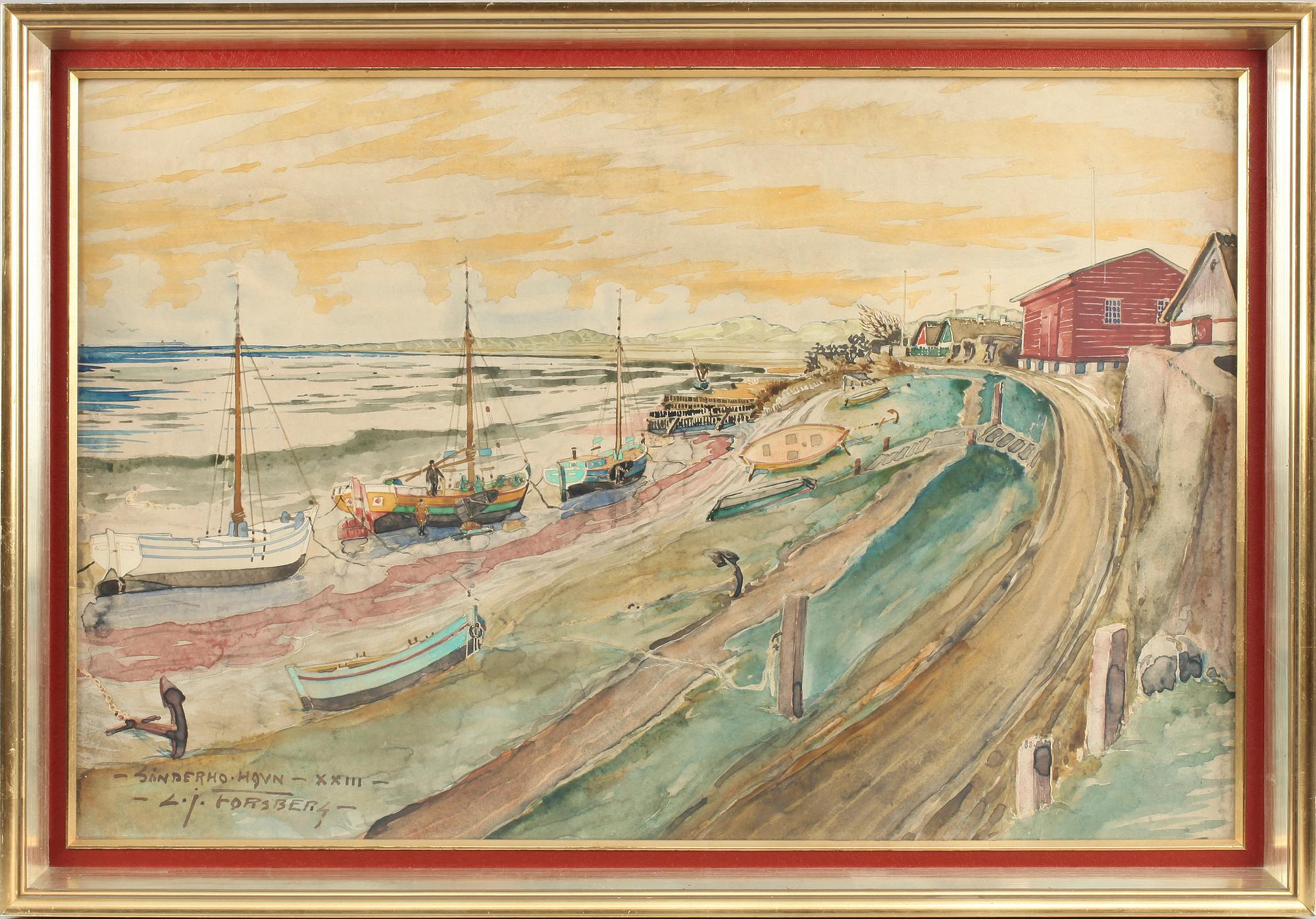 CARL JOHAN FORSBERG, akvarell, sign o dat Sånderho havn XXIII.