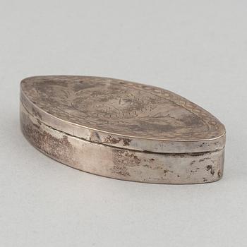 Dosa, guld, samt dosor, 4 st, silver. 1800-1900-tal.