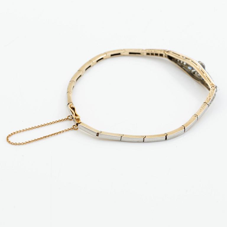 Armband 14K guld och platina med gammalslipade diamanter och safirer, art déco.