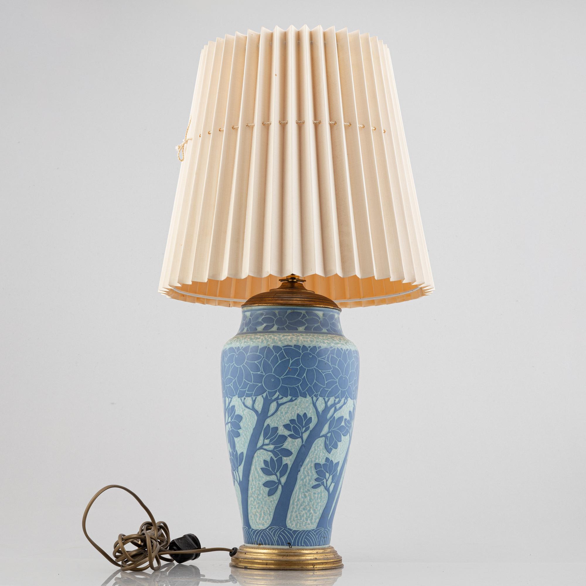 Josef Ekberg, a 'Sgrafitto' creamware table lamp, Gustavsberg, early 20th Century.