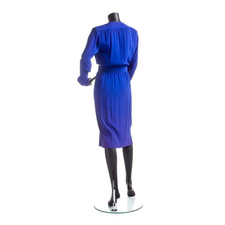 YVES SAINT LAURENT, a Klein blue silk dress.