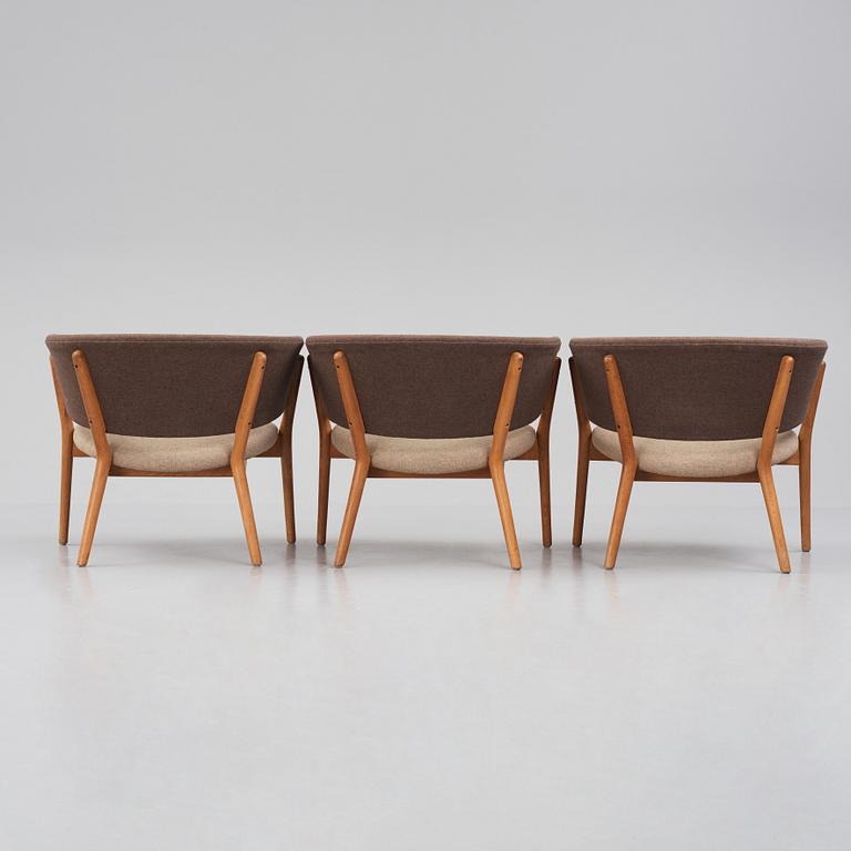 Nanna Ditzel, a set of three teak lounge chairs, Søren Willadsen, Denmark, 1950-60s.