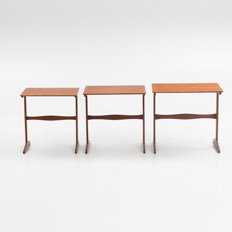 Ole Wanscher, a three-piece nesting table, A.J. Iwersen, Copenhagen, Denmark, mid 20th century.