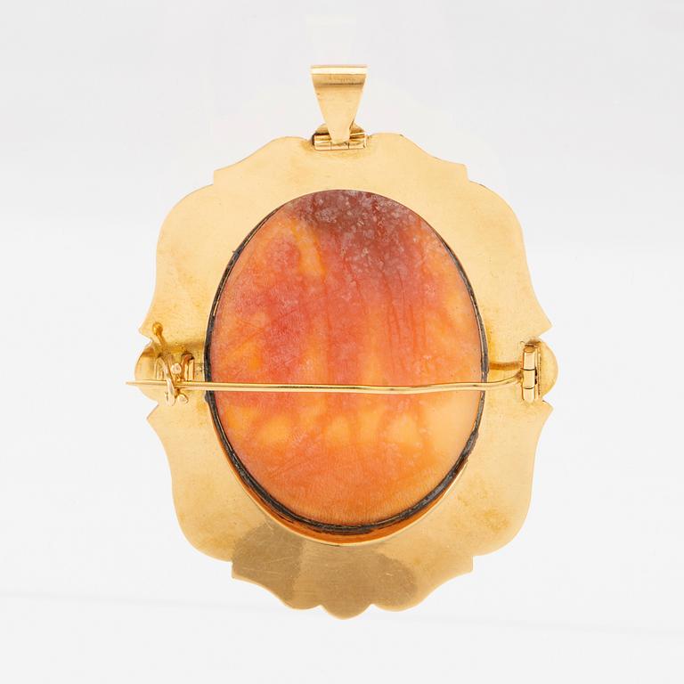 Brooch/Pendant 18K gold with carved shell cameo, Albin Sandberg, Bjärnum 1947.