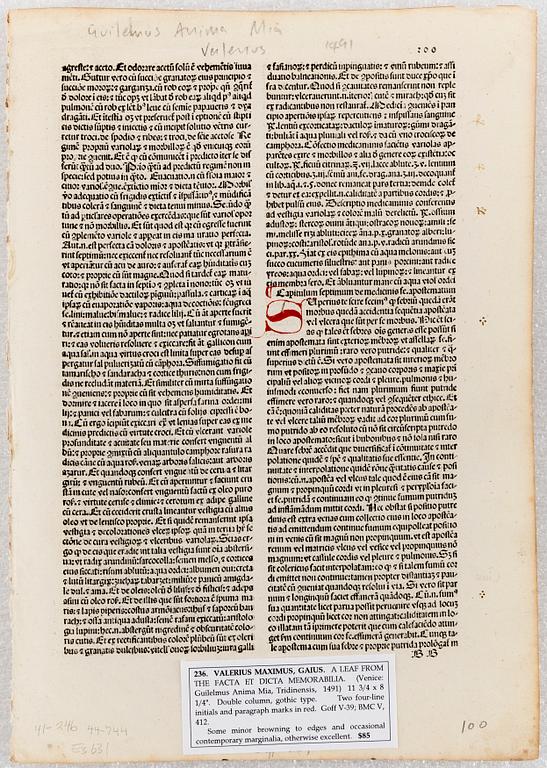 Leaves of Italian Incunabula / Printed leaves of the 1400s.