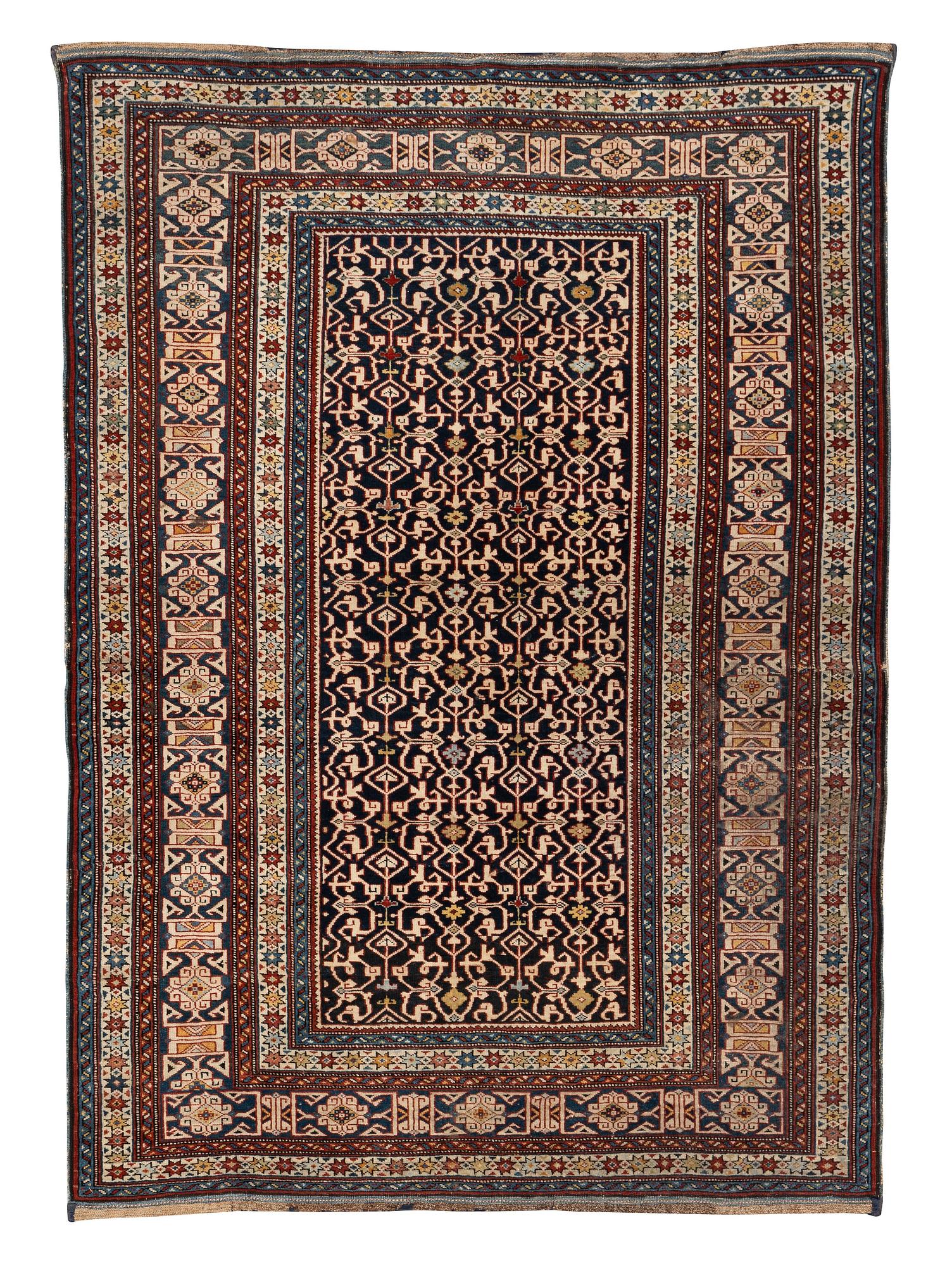 Matta, antik/semiantik Shirvan sannolikt, ca 178-180 x 125-129,5 cm (kortsidorna inklusive 2-2,5 cm "slätväv"),