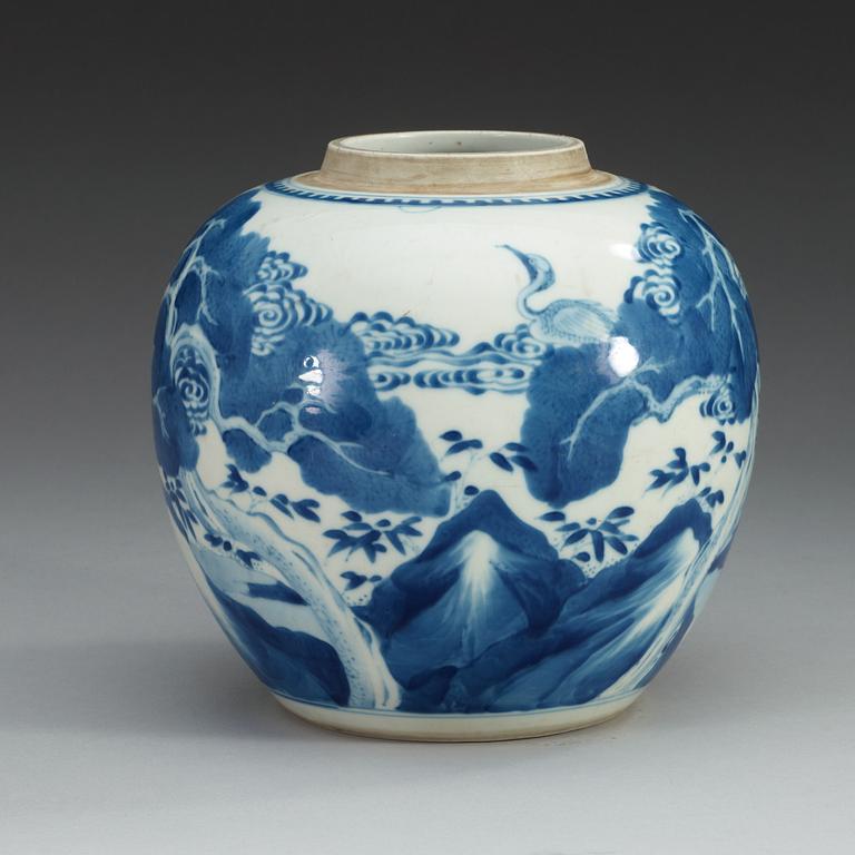 A blue and white jar, Qing dynasty, Kangxi (1662-1722).