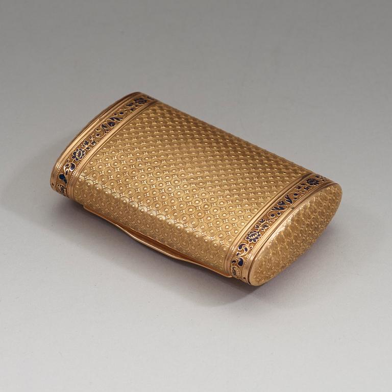 A Swiss 19th century gold snuff box with micro mosaic, unidentified makers mark.