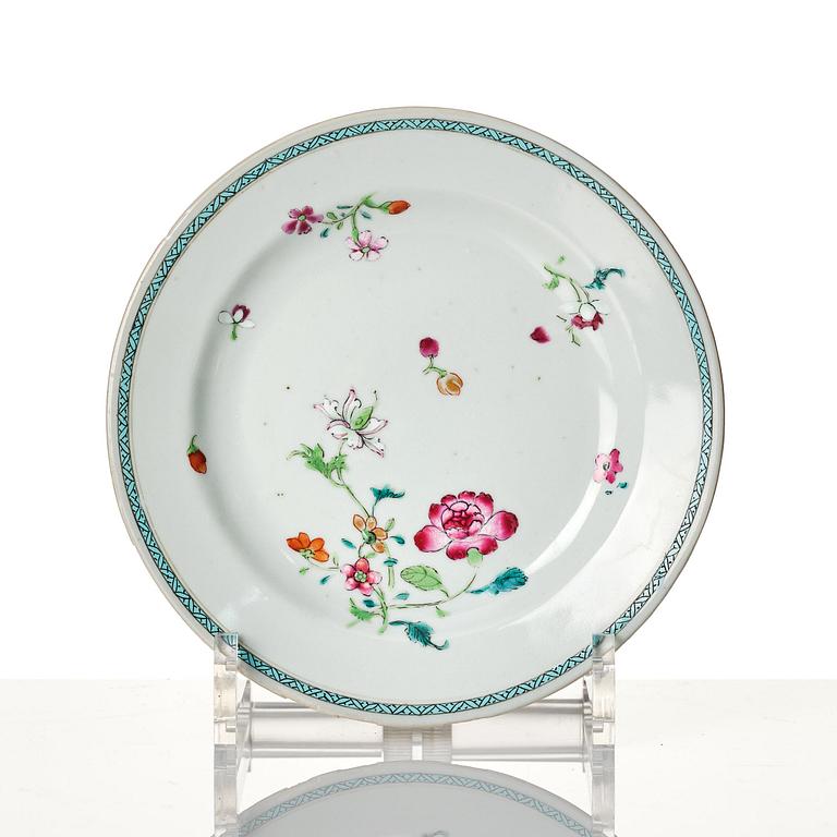 Dessertallrikar, åtta stycken, kompaniporslin. Qingdynastin, Qianlong (1736-95).