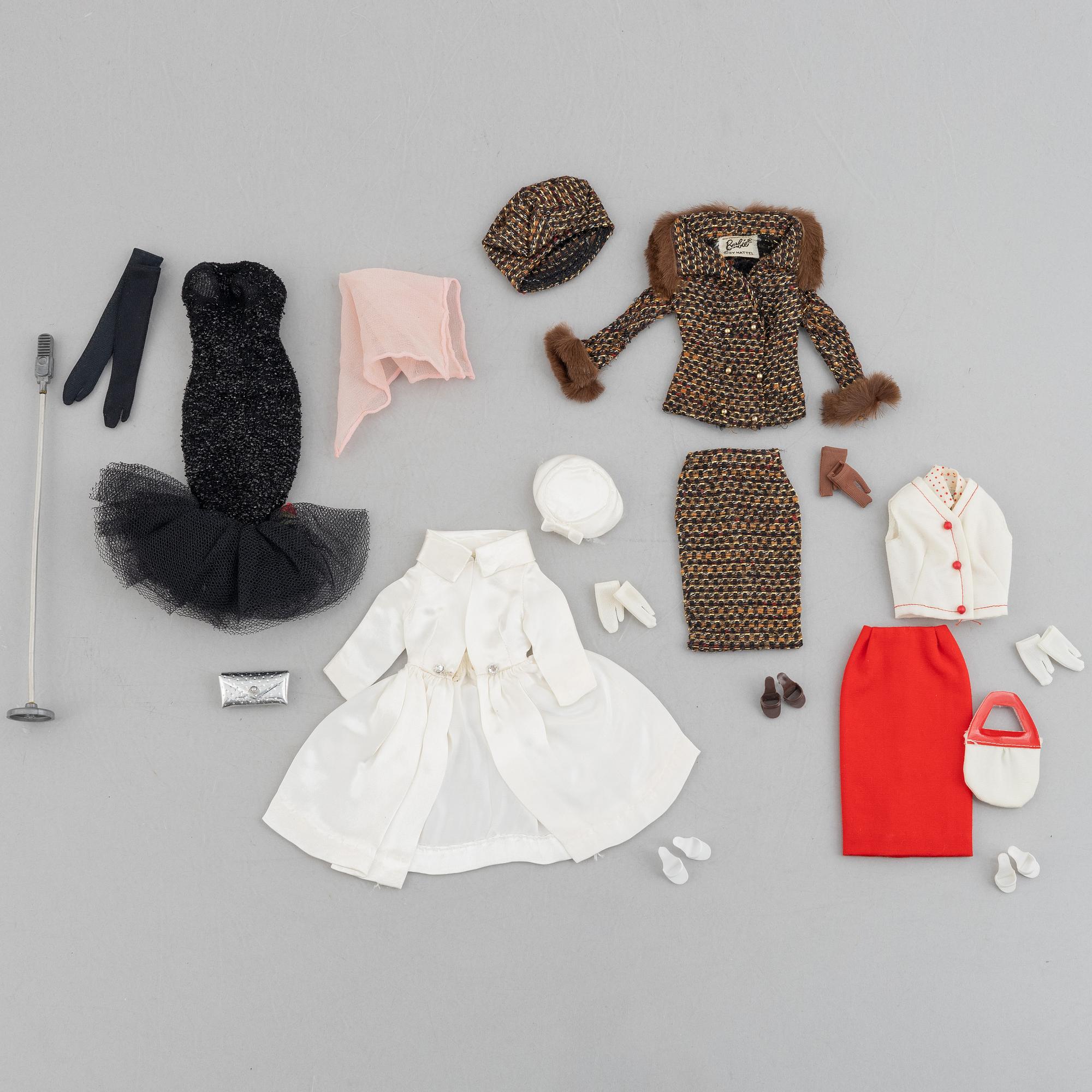 Clothing sets, Barbie, 4 pcs, including "Barbie White Magic 1607" & "Barbie Saturday Matinee 1615", Mattel, 1960s.